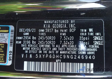 2022 Kia Telluride S z USA, uszkodzony, nr VIN 5XYP6DHC9NG246940